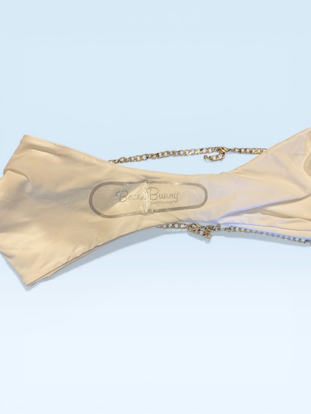 Beach Bunny White Brazilian Bikini Bottom Size L Gold Chain Adjustable NWOT - Picture 4 of 4